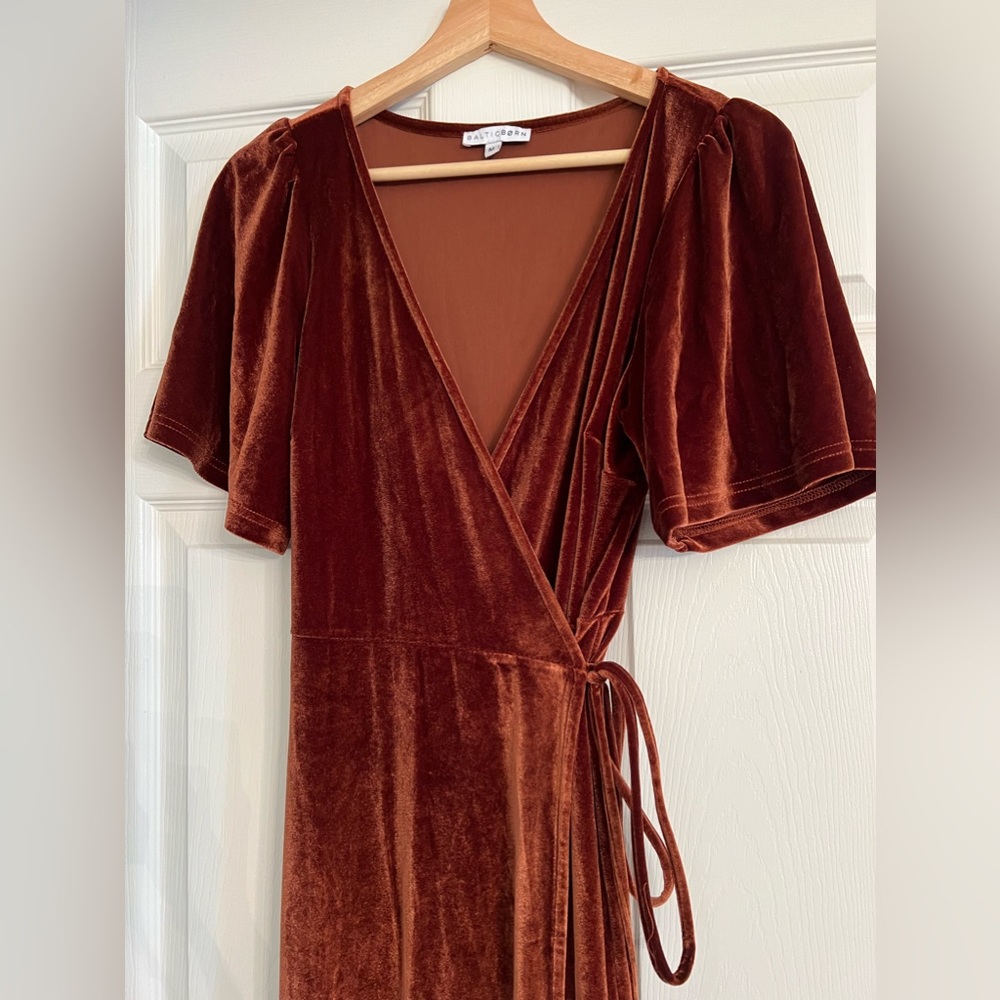 Baltic Born Burnt Orange Velvet Wrap Maxi Dress